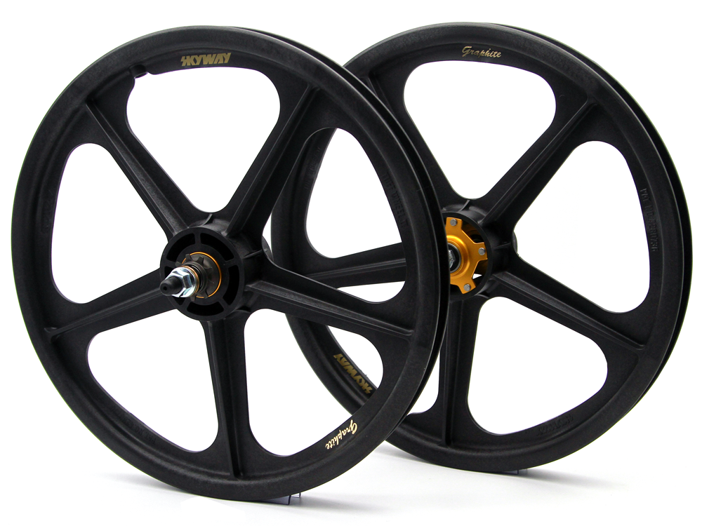 Retro BMX Wheels Skyway Tuff Graphite Gold 9T 20 inch Wheel Set