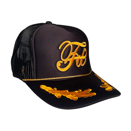 Fitbikeco High Crowns Captains Trucker Cap Black Adjustable Snap Back